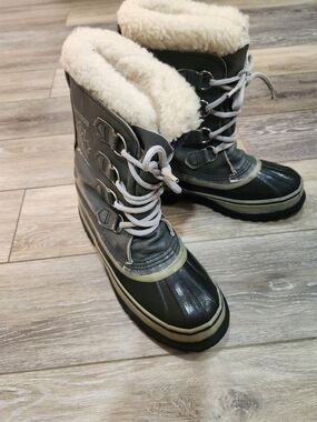 Sorel Kaufman Caribou Gray Men 6 Winter Boots Wool Liners Canada Women 7.5